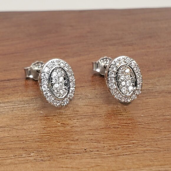 925 Sterling Silver Womens 2ct Diamond Oval Stud Earrings Ladies New Jewelry